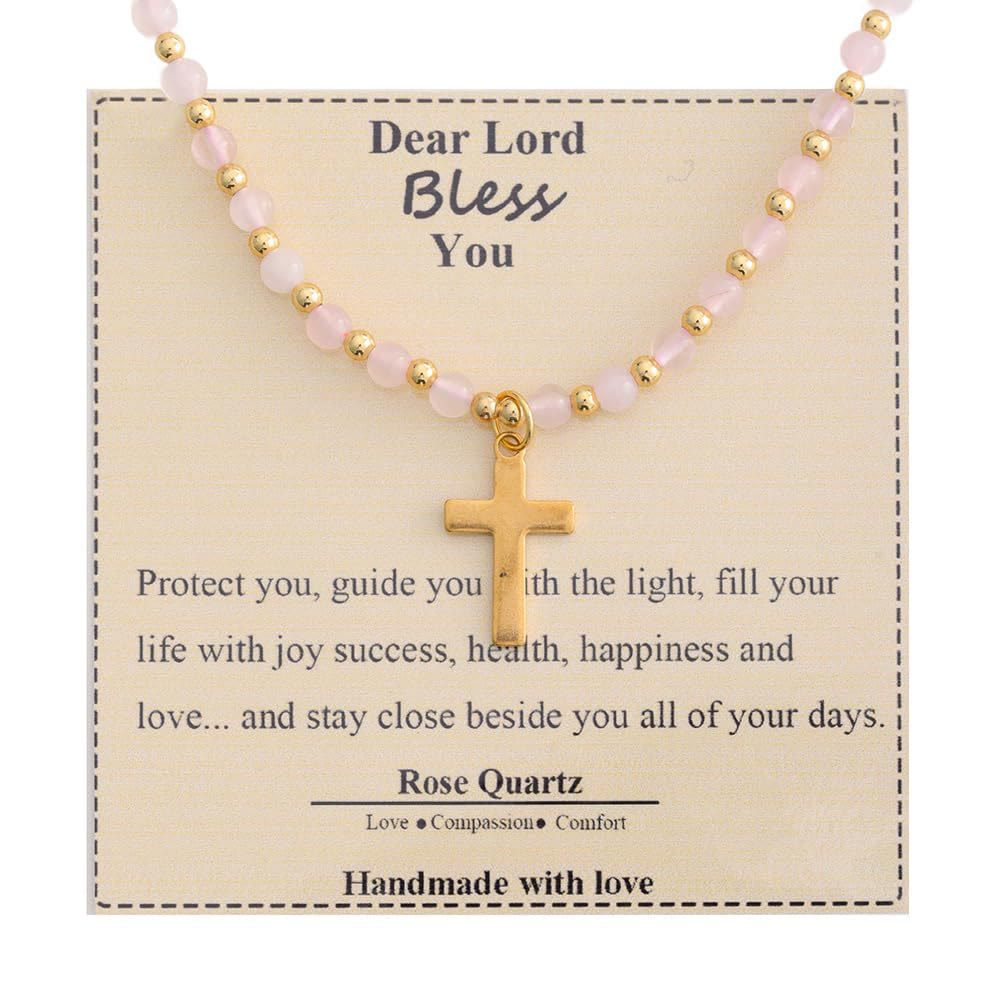 Blessed Stone Cross Necklace: Natural Gem Charm & Quiet Devotion Accent