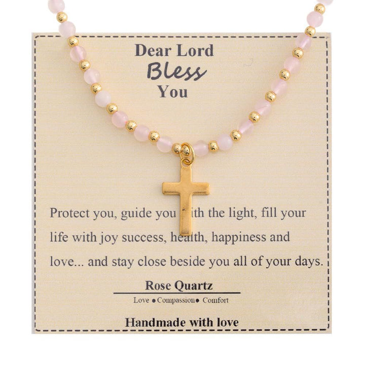 Blessed Stone Cross Necklace: Natural Gem Charm & Quiet Devotion Accent