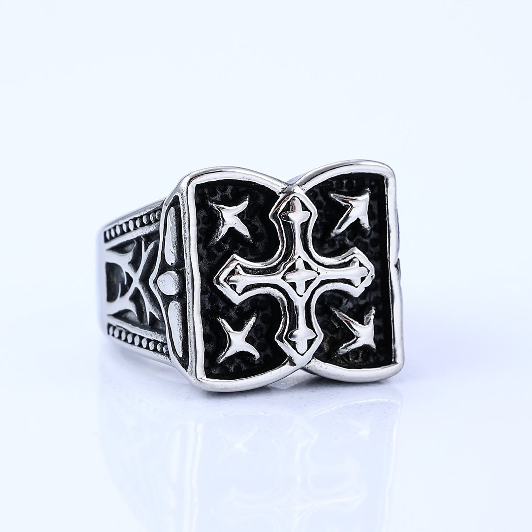 Rugged Cross Design Ring: Faith-Filled Accent for Casual Looks