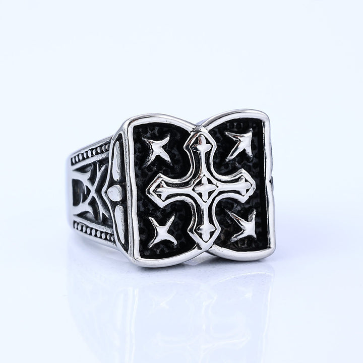 Rugged Cross Design Ring: Faith-Filled Accent for Casual Looks