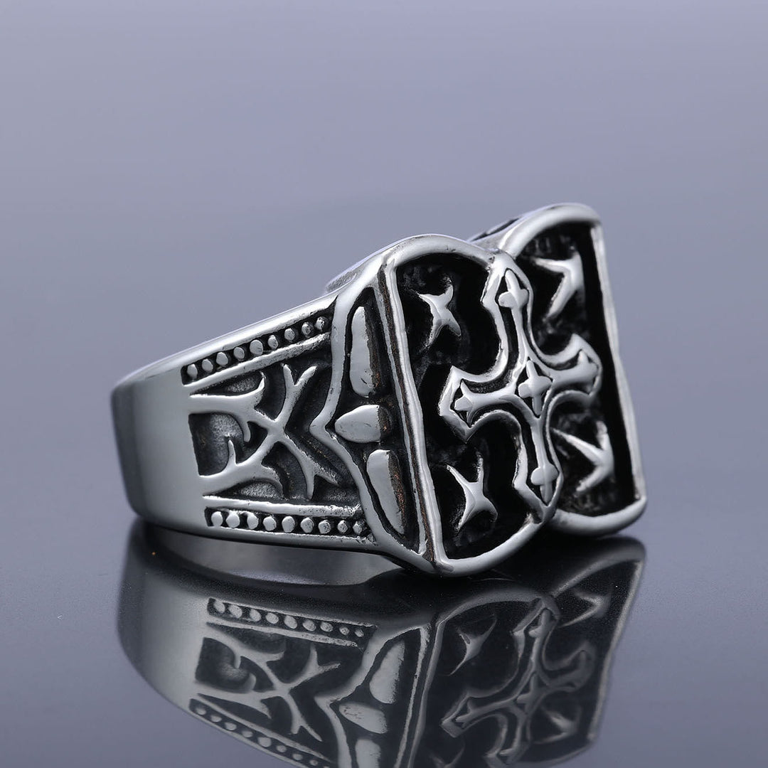 Rugged Cross Design Ring: Faith-Filled Accent for Casual Looks