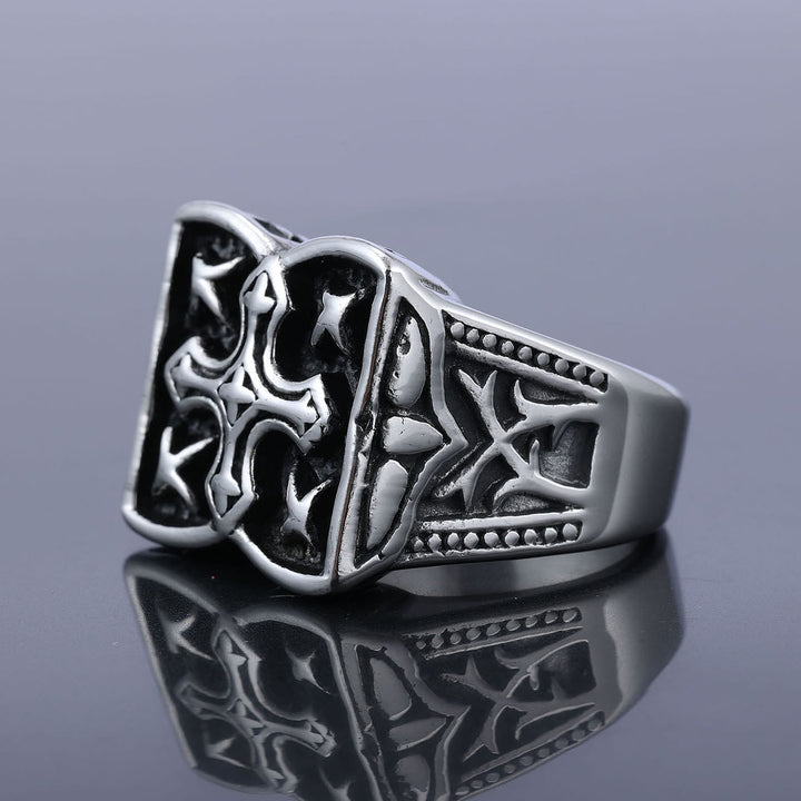 Rugged Cross Design Ring: Faith-Filled Accent for Casual Looks