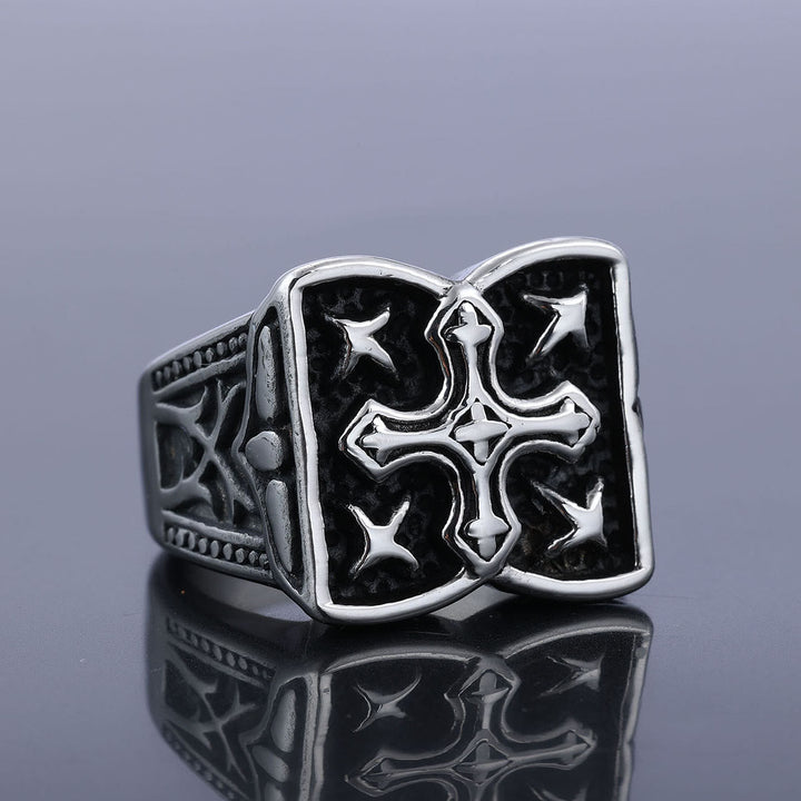 Rugged Cross Design Ring: Faith-Filled Accent for Casual Looks