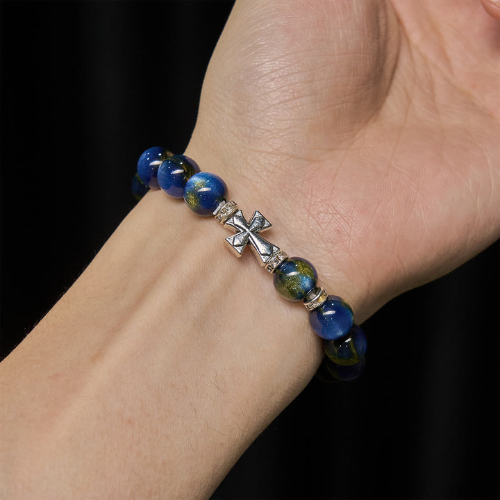 Shimmering Cross Resin Beads Bracelet: Tender Devotion for Daily Moments