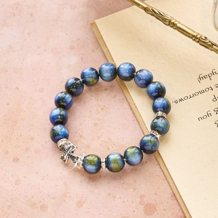 Shimmering Cross Resin Beads Bracelet: Tender Devotion for Daily Moments