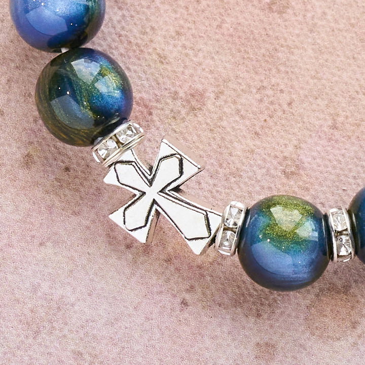 Shimmering Cross Resin Beads Bracelet: Tender Devotion for Daily Moments