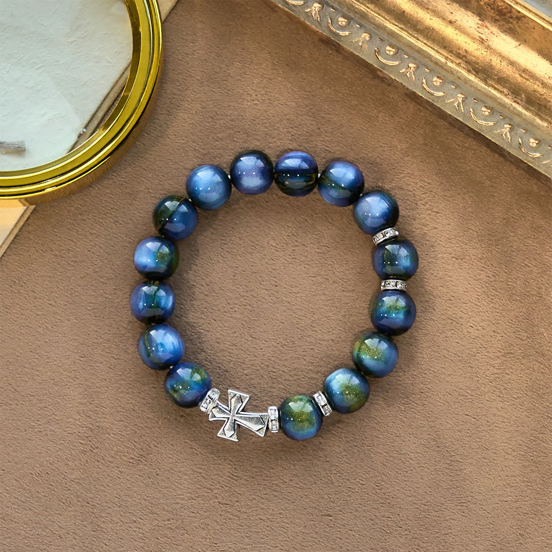 Shimmering Cross Resin Beads Bracelet: Tender Devotion for Daily Moments
