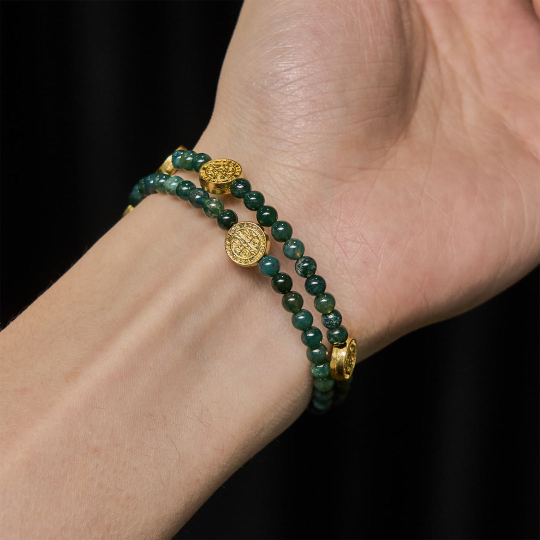 Water Grass Agate Memory Wire Rosary Bracelet: Tender Devotion for Daily Moments
