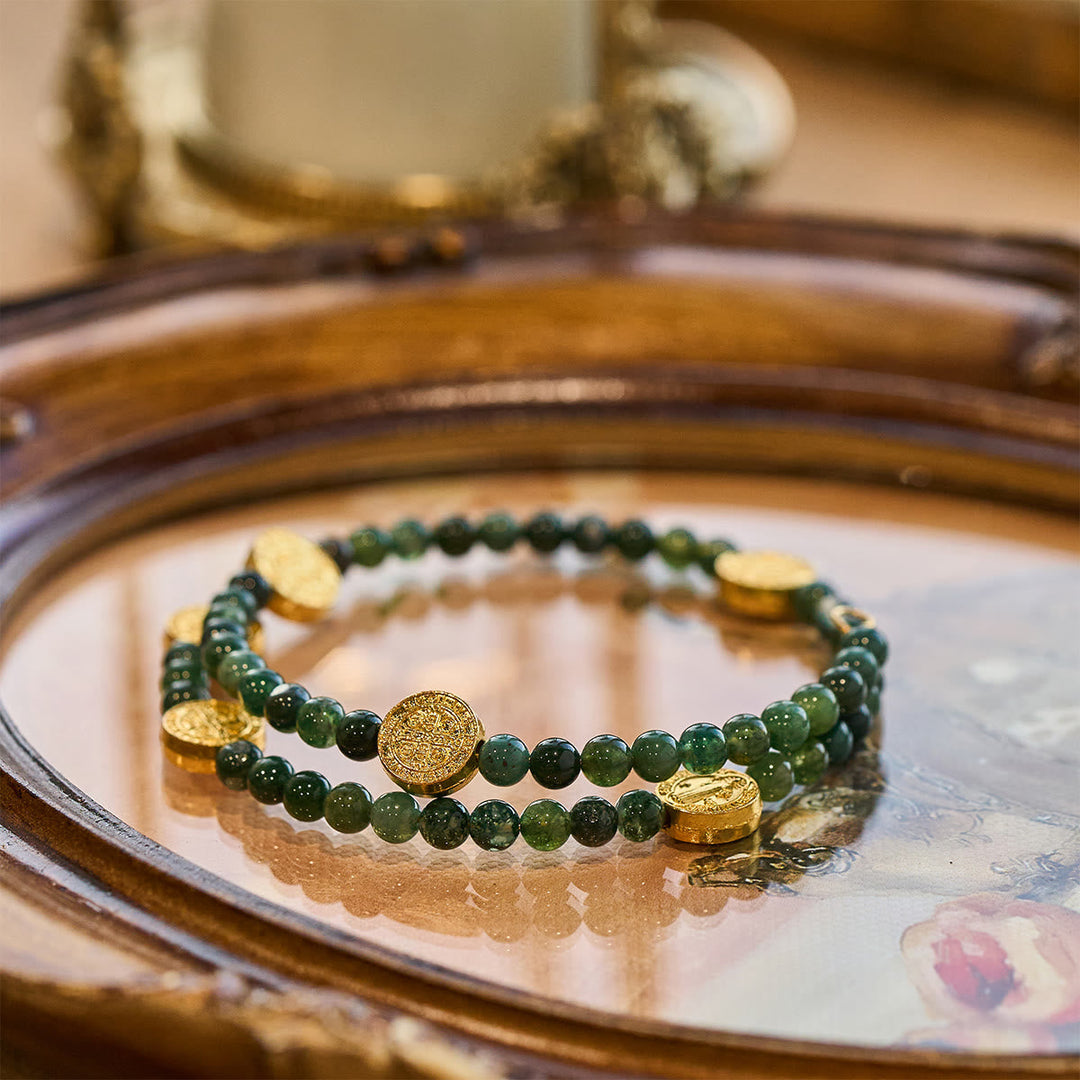 Water Grass Agate Memory Wire Rosary Bracelet: Tender Devotion for Daily Moments