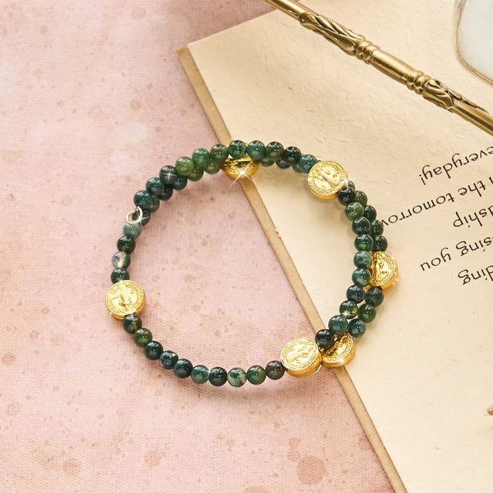Water Grass Agate Memory Wire Rosary Bracelet: Tender Devotion for Daily Moments