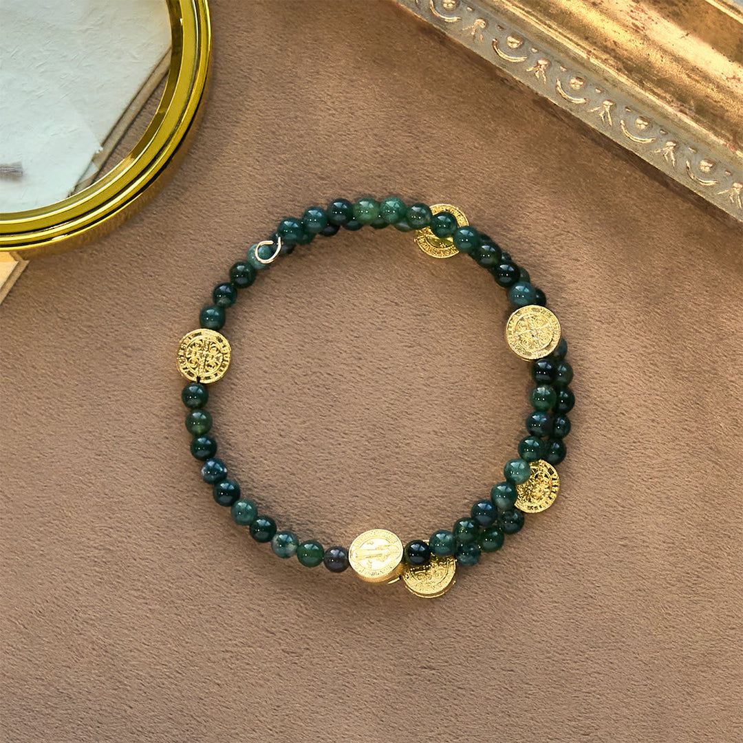 Water Grass Agate Memory Wire Rosary Bracelet: Tender Devotion for Daily Moments