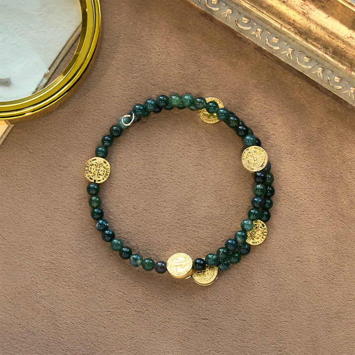 Water Grass Agate Memory Wire Rosary Bracelet: Tender Devotion for Daily Moments
