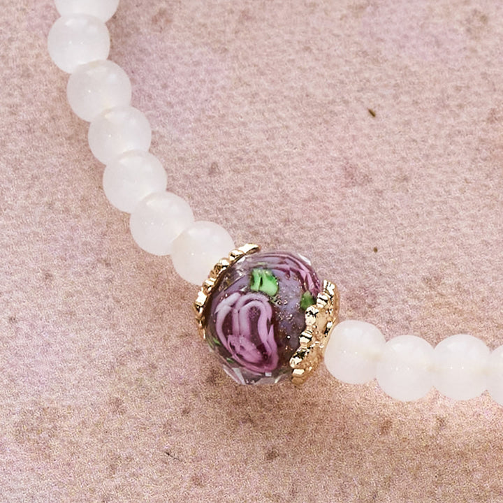 Floral Accent Memory Wire Rosary Bracelet: Tender Devotion for Daily Moments