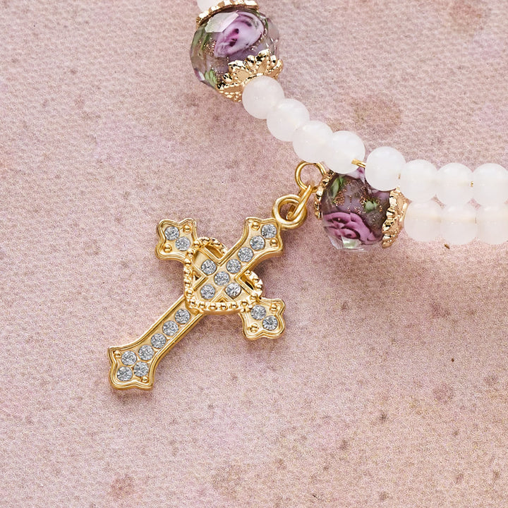 Floral Accent Memory Wire Rosary Bracelet: Tender Devotion for Daily Moments
