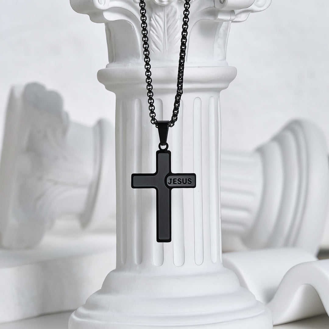 Minimalist Cross Necklace with "JESUS" Detail: Understated Expression of Faith