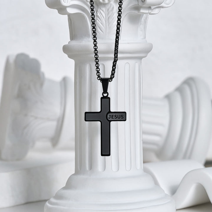 Minimalist Cross Necklace with "JESUS" Detail: Understated Expression of Faith
