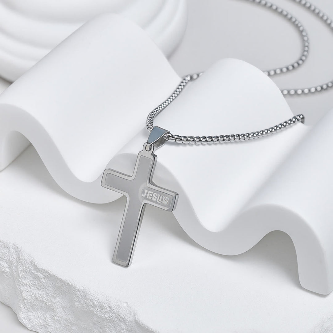 Minimalist Cross Necklace with "JESUS" Detail: Understated Expression of Faith