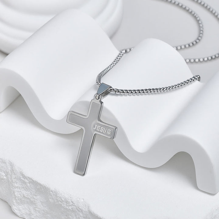 Minimalist Cross Necklace with "JESUS" Detail: Understated Expression of Faith