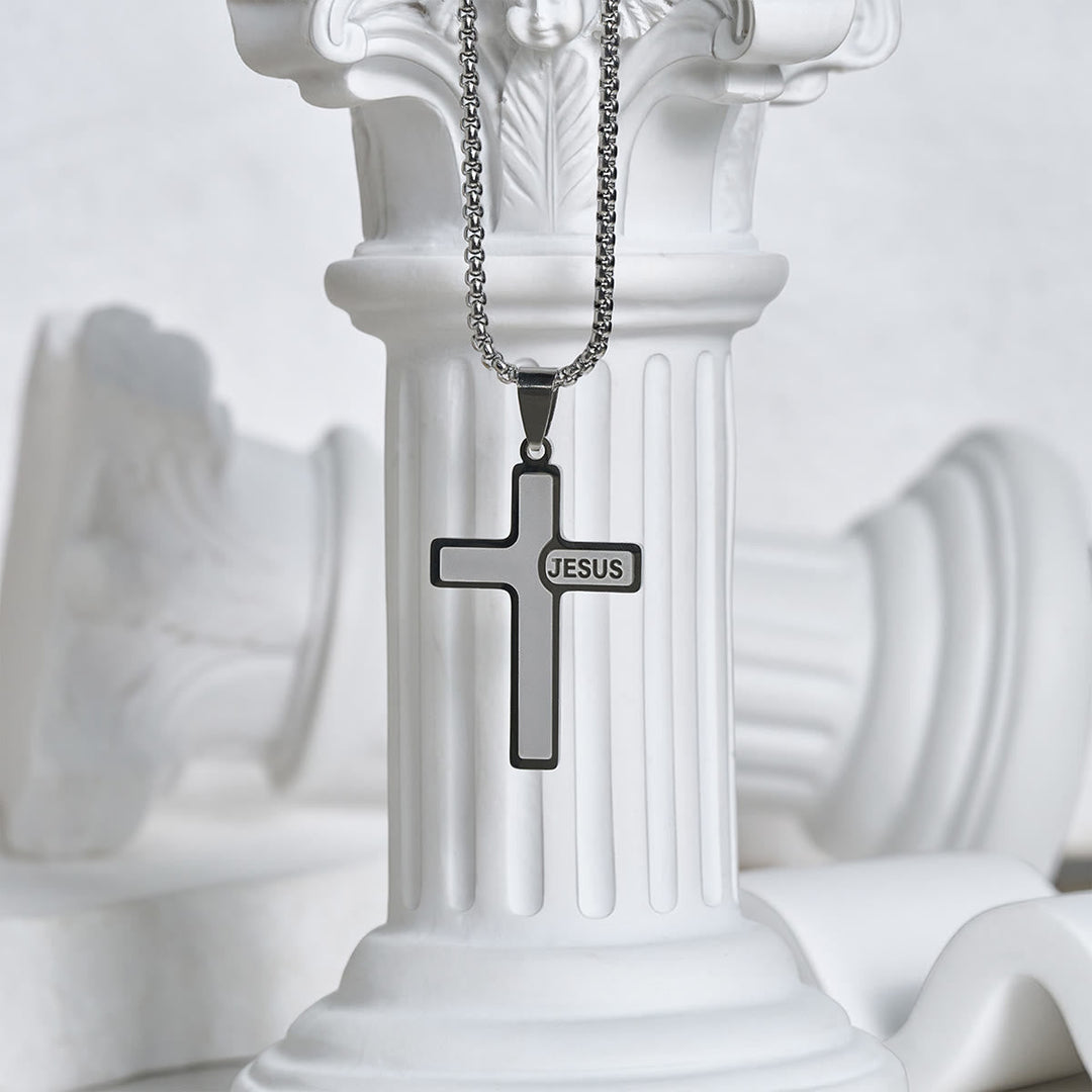 Minimalist Cross Necklace with "JESUS" Detail: Understated Expression of Faith