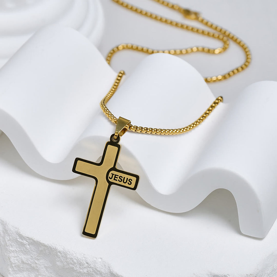 Minimalist Cross Necklace with "JESUS" Detail: Understated Expression of Faith