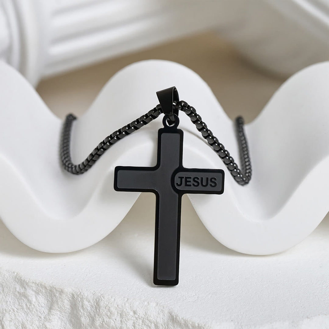 Minimalist Cross Necklace with "JESUS" Detail: Understated Expression of Faith