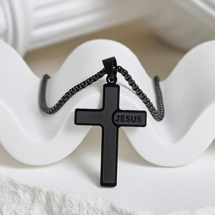 Minimalist Cross Necklace with "JESUS" Detail: Understated Expression of Faith