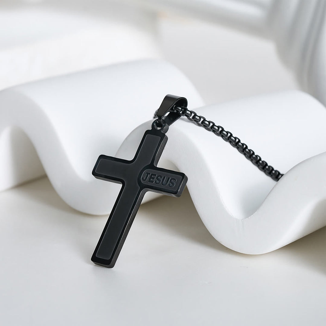 Minimalist Cross Necklace with "JESUS" Detail: Understated Expression of Faith