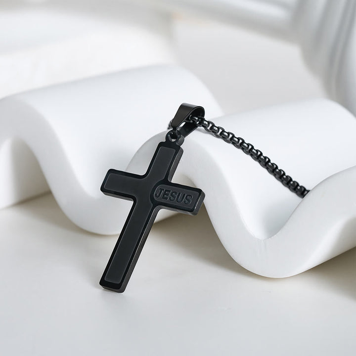 Minimalist Cross Necklace with "JESUS" Detail: Understated Expression of Faith