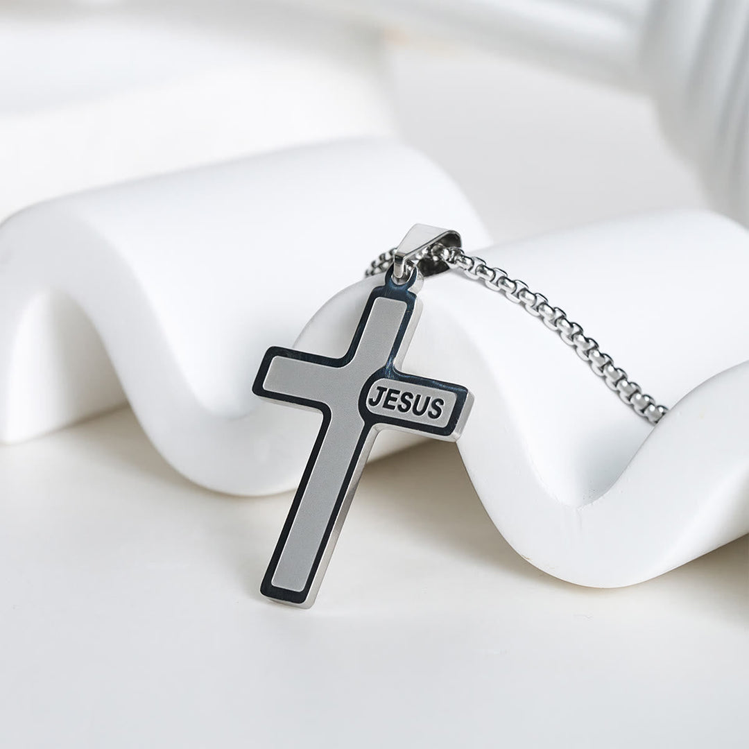 Minimalist Cross Necklace with "JESUS" Detail: Understated Expression of Faith