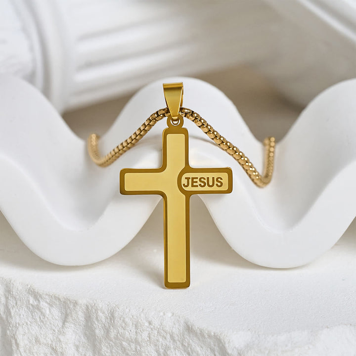 Minimalist Cross Necklace with "JESUS" Detail: Understated Expression of Faith