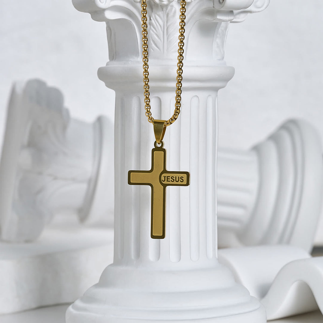 Minimalist Cross Necklace with "JESUS" Detail: Understated Expression of Faith
