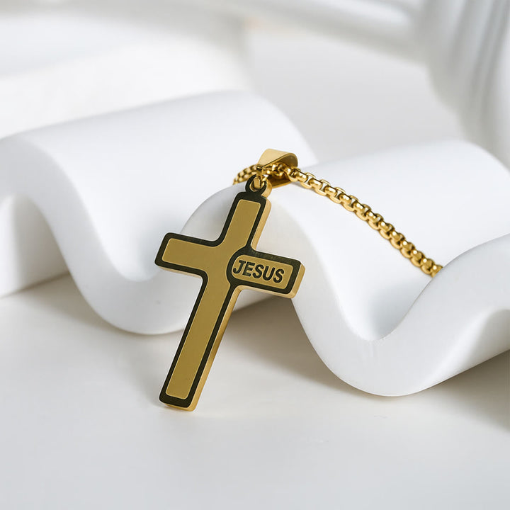 Minimalist Cross Necklace with "JESUS" Detail: Understated Expression of Faith