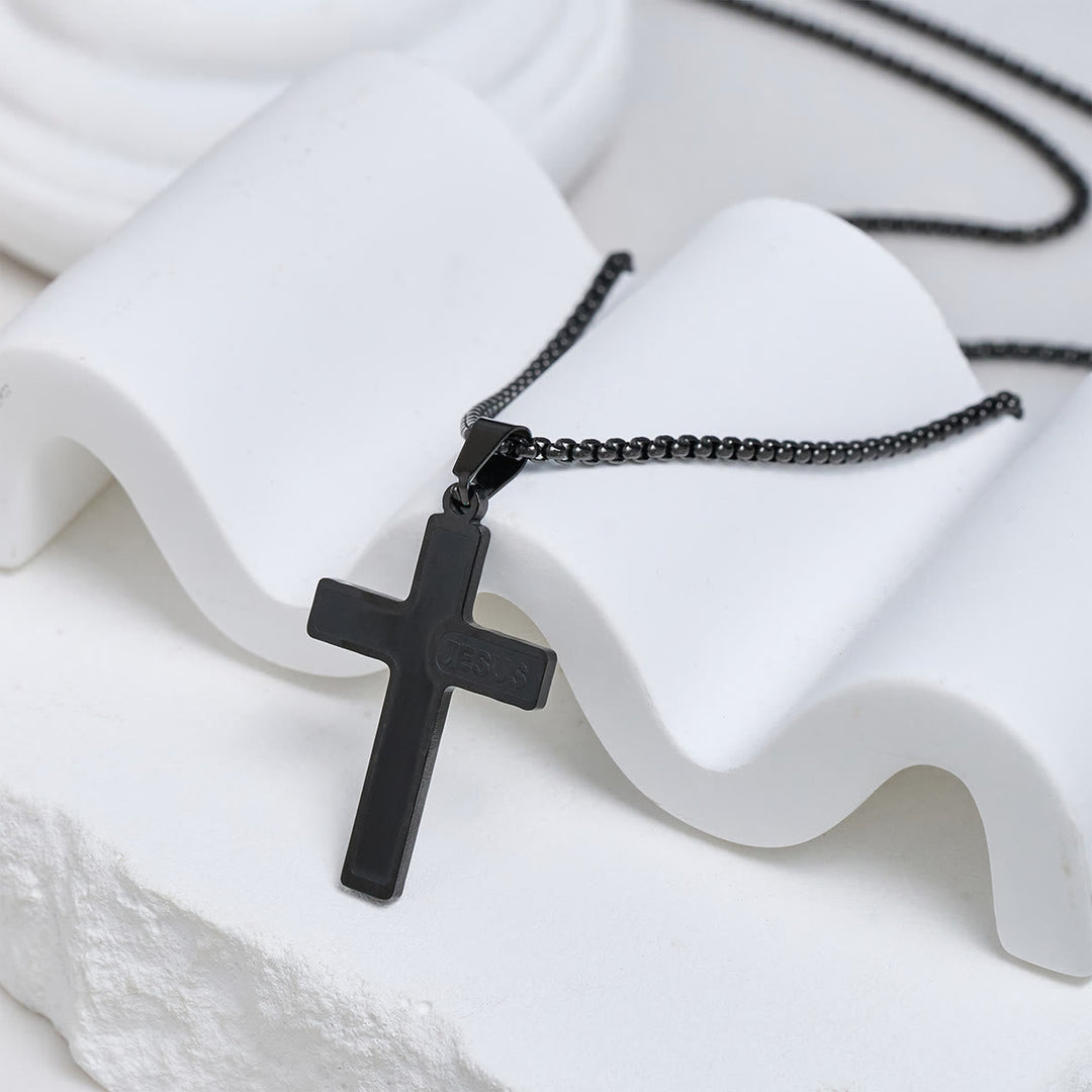Minimalist Cross Necklace with "JESUS" Detail: Understated Expression of Faith