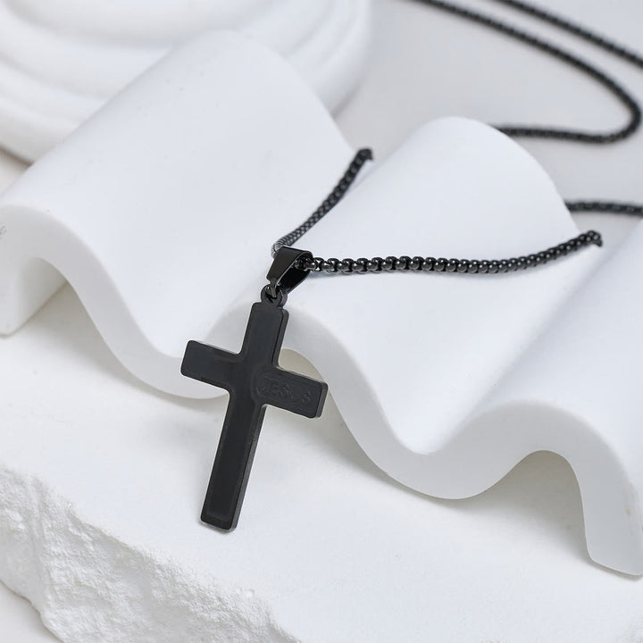 Minimalist Cross Necklace with "JESUS" Detail: Understated Expression of Faith