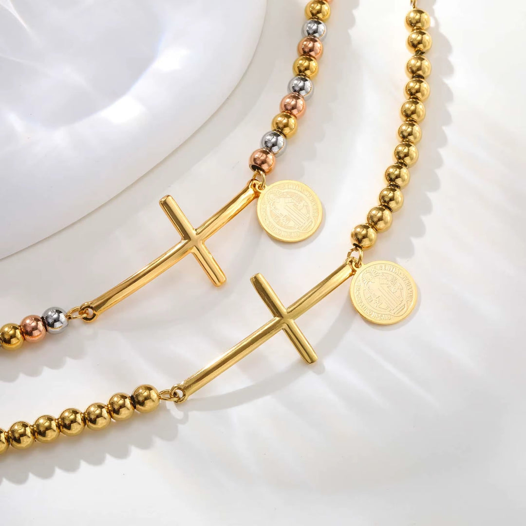 Cross & Our Lady Beaded Bracelet: Spiritual Symbol with Polished Elegance