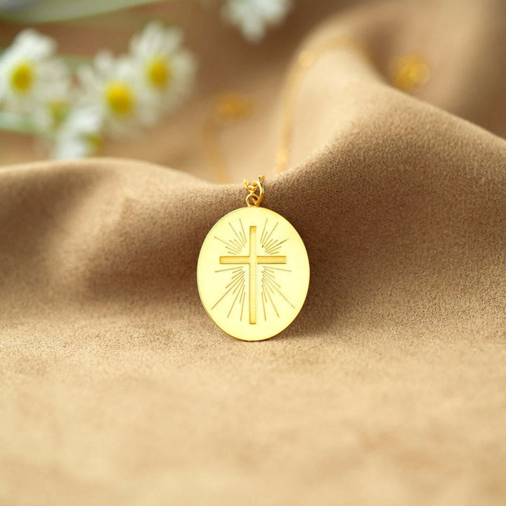 Radiant Cross Disc Necklace: Wearable Faith Token for Daily Carry