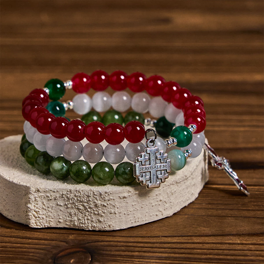 Christmas Jade Agate Rosary Bracelet: Faith & Festive Devotion