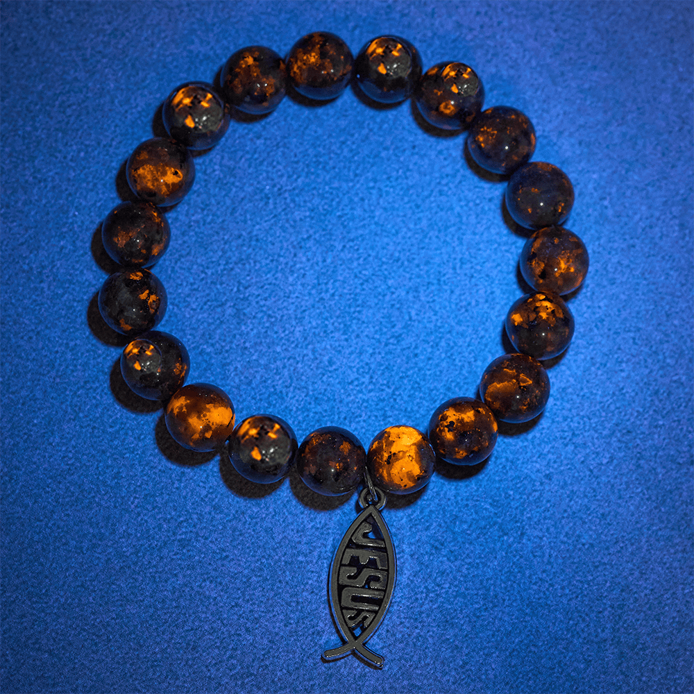Glowing Flame-Stone Color-Shifting Bracelet with Ichthus Pendant