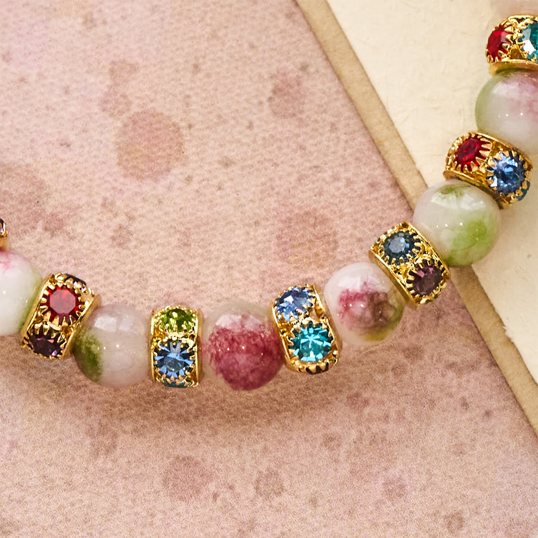 Devotional Tourmaline Sparkling Bracelet with Ornate Golden Crucifix