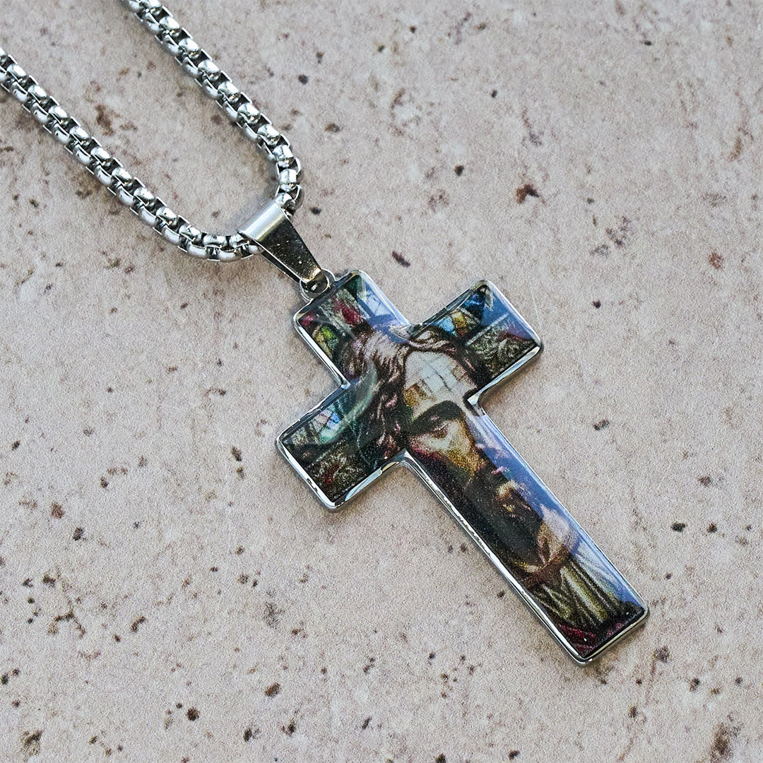 Stained-Image Cross Necklace: Artful Faith Close to the Heart