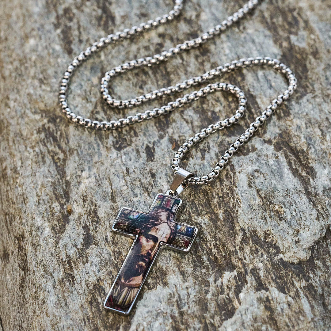 Stained-Image Cross Necklace: Artful Faith Close to the Heart
