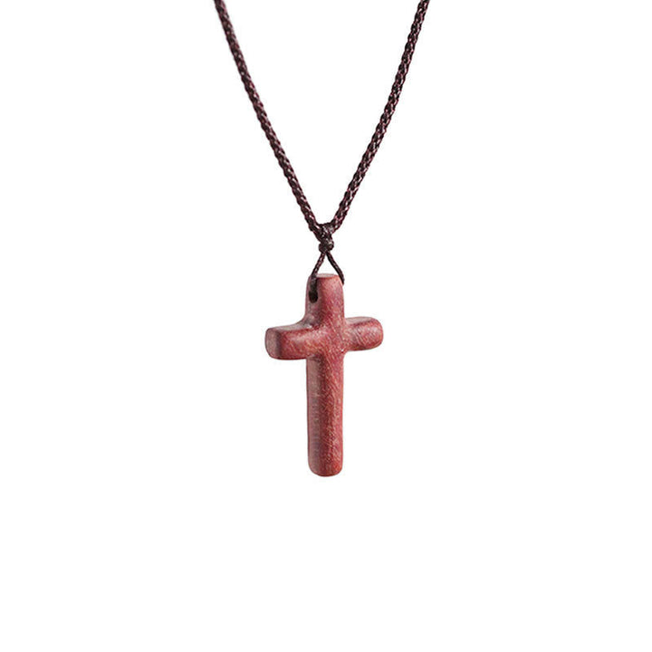 Handcrafted Red Sandalwood Cross Necklace — Simple Devotion, Everyday Wear