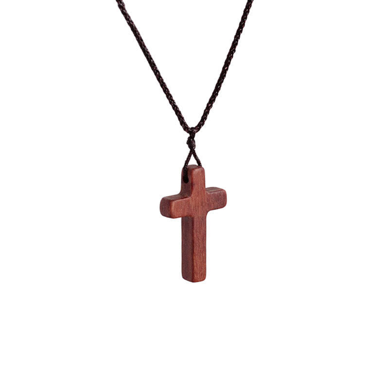 Handcrafted Red Sandalwood Cross Necklace — Simple Devotion, Everyday Wear