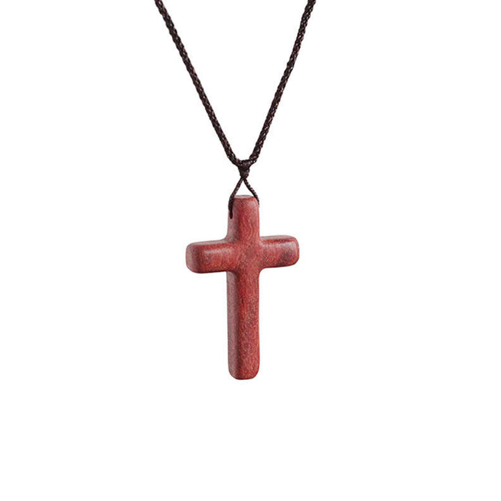 Handcrafted Red Sandalwood Cross Necklace — Simple Devotion, Everyday Wear