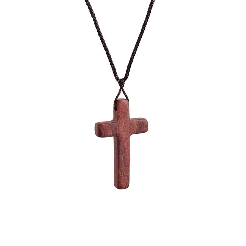 Handcrafted Red Sandalwood Cross Necklace — Simple Devotion, Everyday Wear