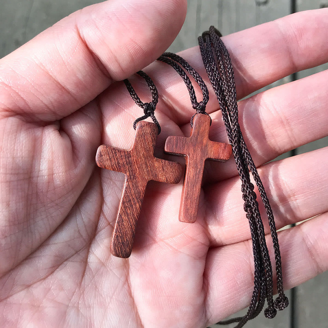 Handcrafted Red Sandalwood Cross Necklace — Simple Devotion, Everyday Wear