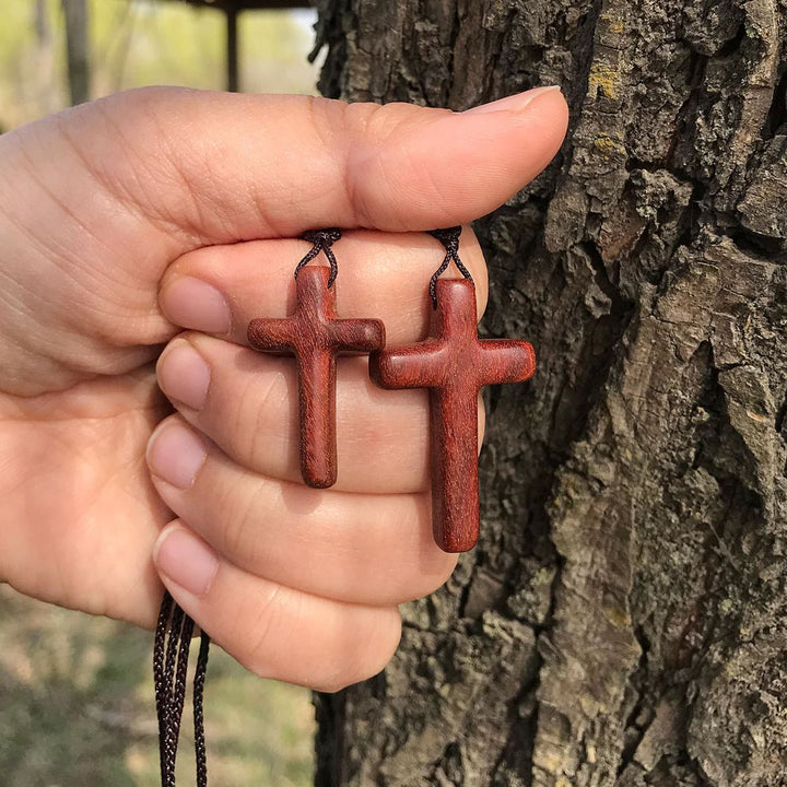 Handcrafted Red Sandalwood Cross Necklace — Simple Devotion, Everyday Wear