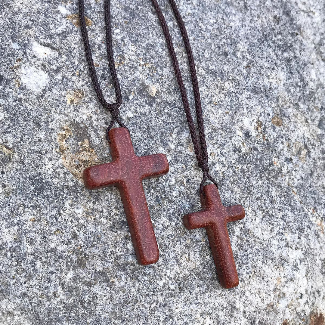 Handcrafted Red Sandalwood Cross Necklace — Simple Devotion, Everyday Wear