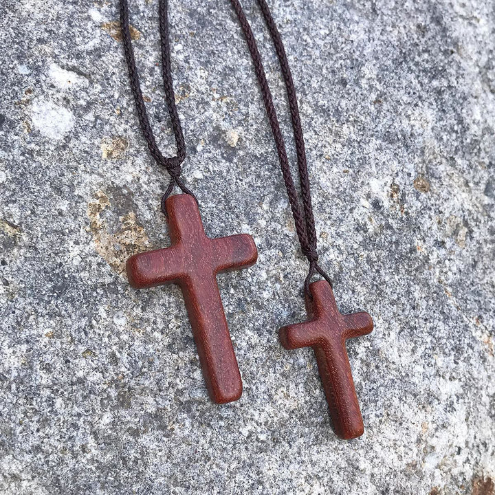 Handcrafted Red Sandalwood Cross Necklace — Simple Devotion, Everyday Wear