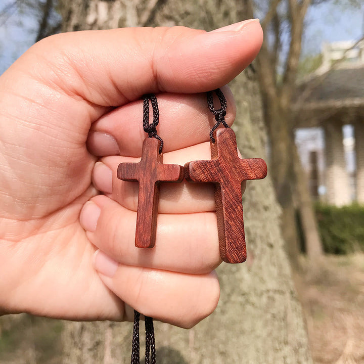 Handcrafted Red Sandalwood Cross Necklace — Simple Devotion, Everyday Wear